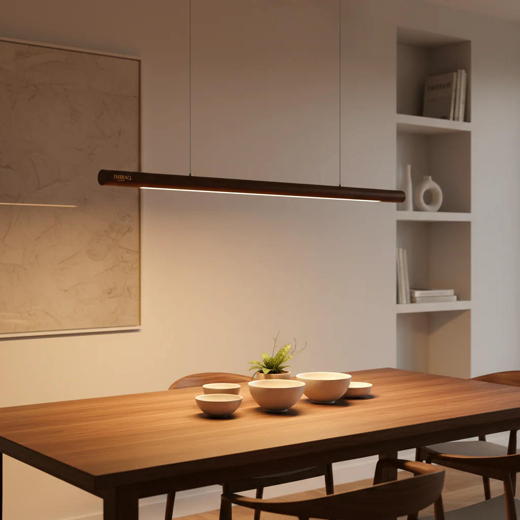 Modern Round Wooden Pendant Light | Minimalist Design for Dining & Living | Teak Wood Finish - Image 8